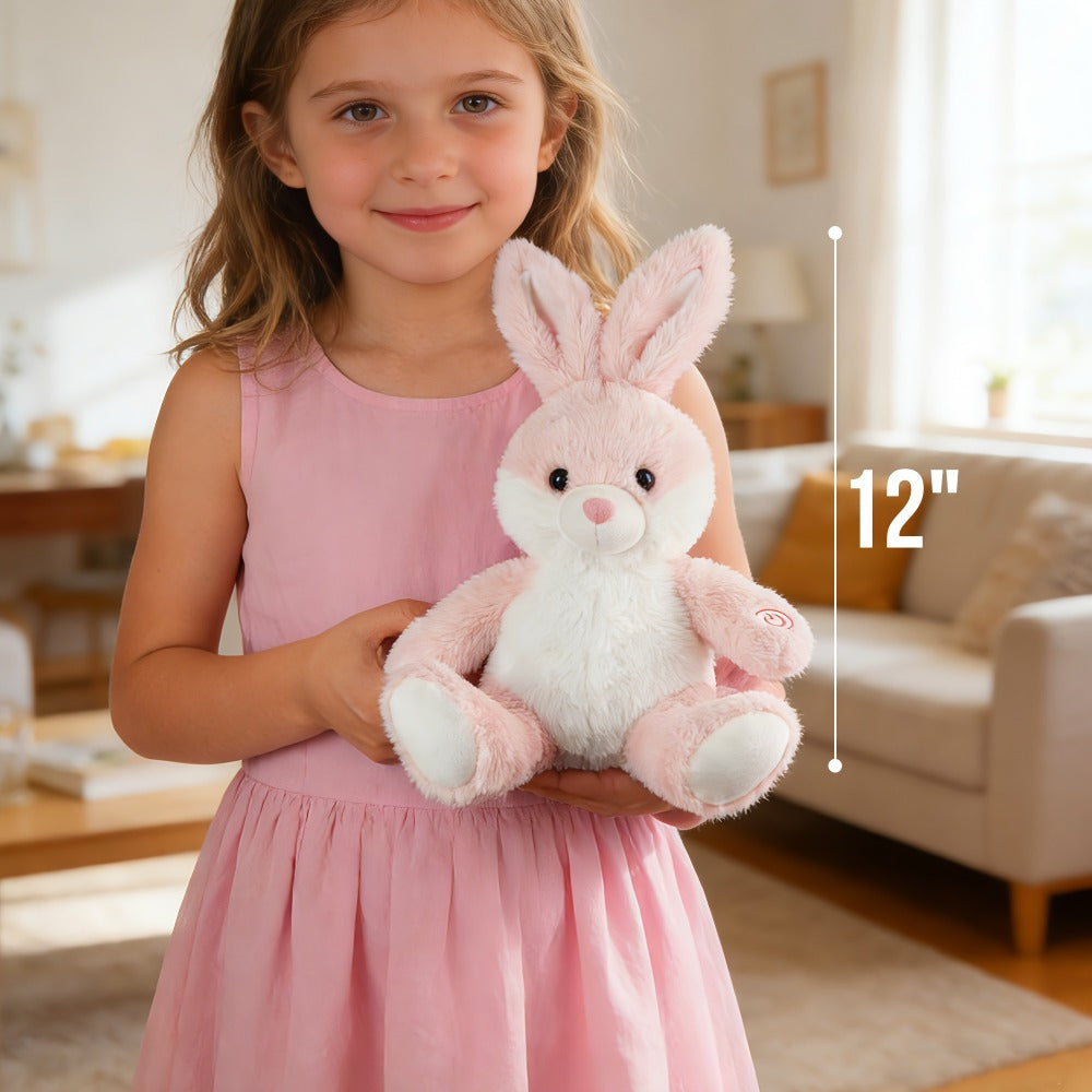 Plush Toy Light-Up Bunny in 8-Inch or 12-Inch Sizes with Pink Ears and Colorful LED Glow for Character Display, Room Decor an