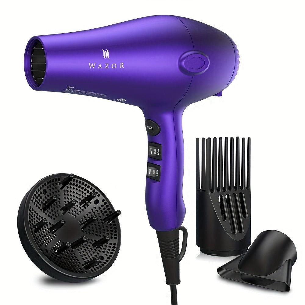 Purple WAZOR 1875W Hair Dryer with Three Heat Settings, Two Speeds, Cool Shot and Three Styling Attachments — image 2