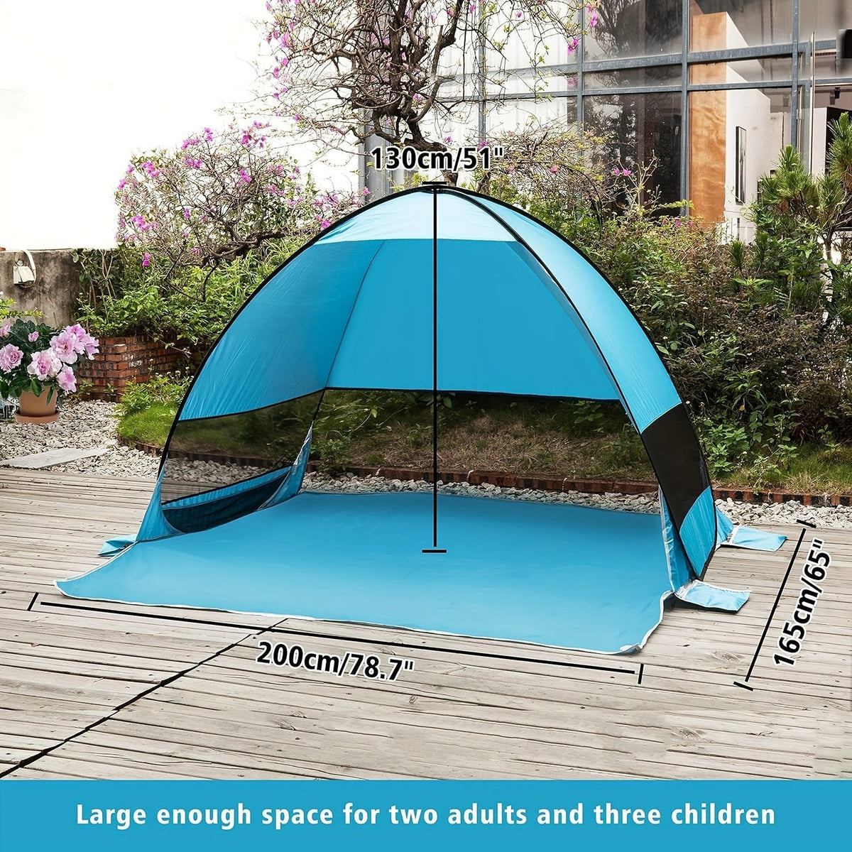Pop-Up Beach Sun Shelter with 200 x 165 x 130 cm Interior, Six Stakes and Green or Blue Options — image 2