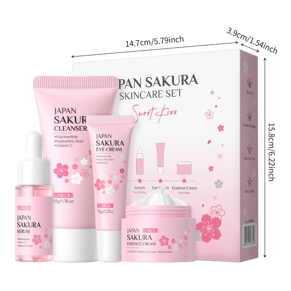 4-Piece Sakura Skincare Gift Set with Cleanser, Serum, Essence Cream and Eye Cream in Coordinated Pink Packaging — image 5