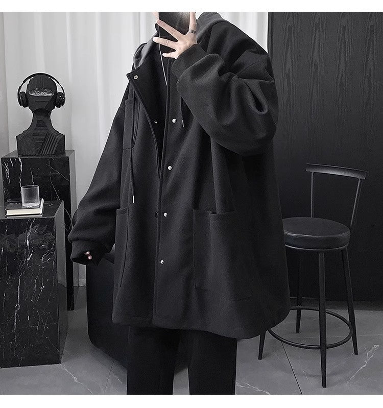 Quilted Hooded Jacket Mens Mid-Length Wool Coat