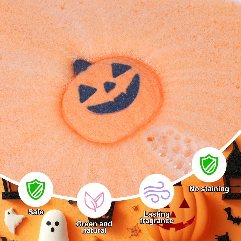 Bath Bombs, 5-Piece Halloween Gift Set with Pumpkin, Bat, Skull, Hat and Cat Shapes in Individual Wrappers — image 4