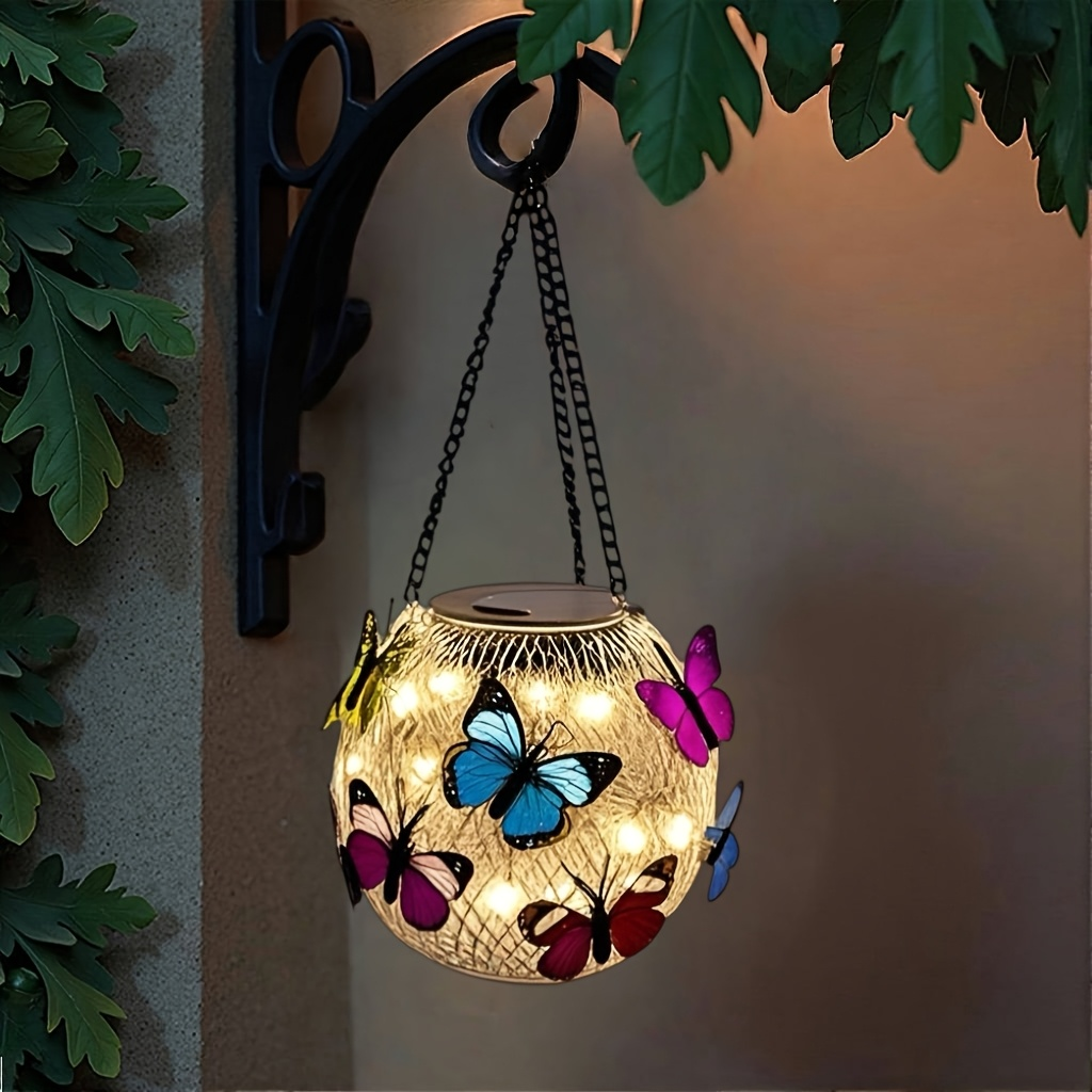Solar Outdoor Lights 2-Pack Metal Butterfly Hanging Lanterns in Warm White or Multicolor for Porch Decor — image 15