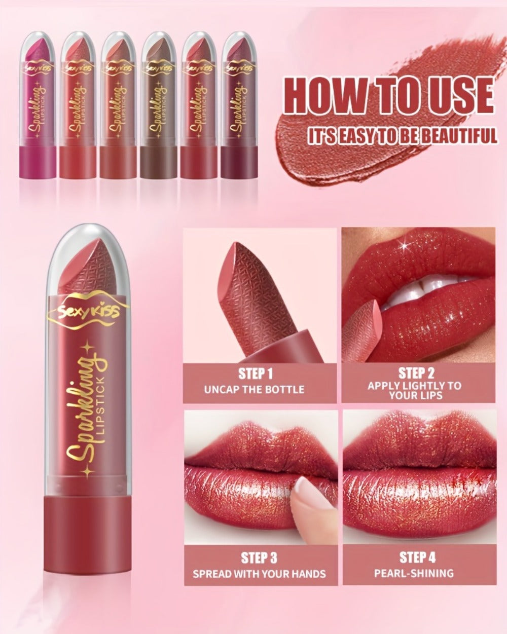Lipstick Set, Sexy Kiss 6-Piece Sparkling Shimmer Bullet Collection in a Pink Presentation Box — image 14