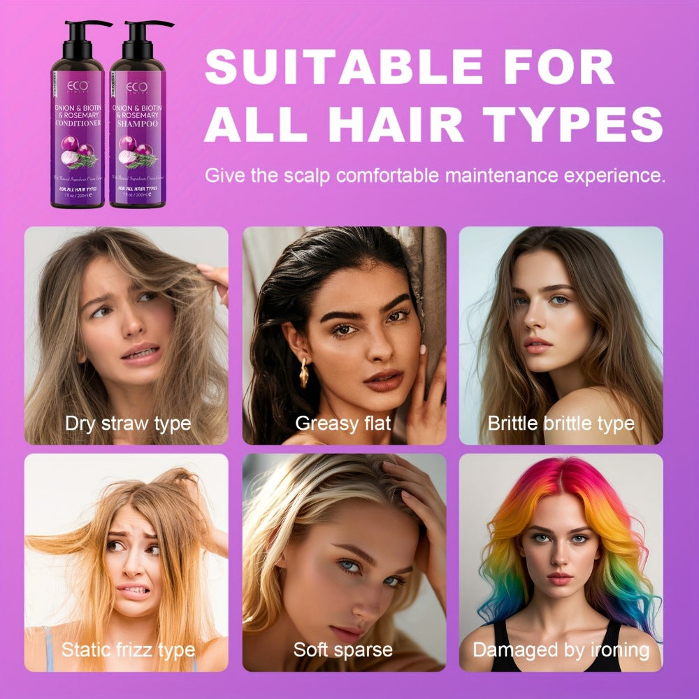 Onion, Biotin and Rosemary-Labeled Shampoo and Conditioner Set in Purple Pump Bottles with Jojoba Oil Wording — image 13