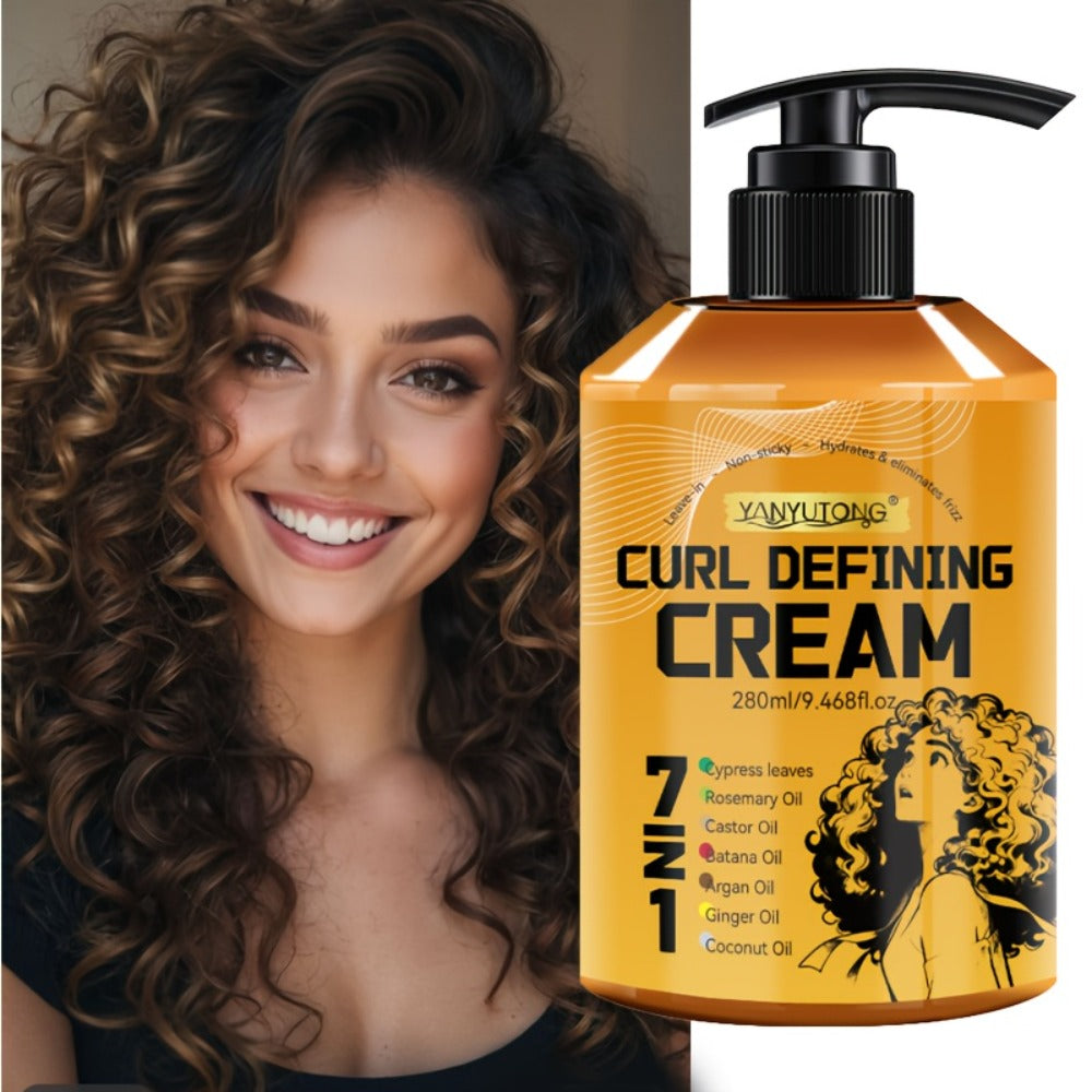 Curl Defining Cream 7-in-1 with Argan Oil & Rosemary Oil 280ml – Frizz Control, Natural Fluffiness & Long-Lasting Hold for Wa