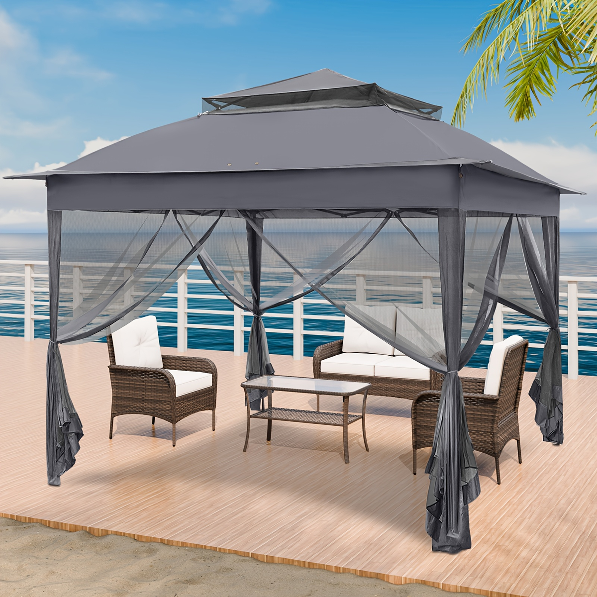 Instant Gazebo Tent 11x11 FT Mosquito Netting No Assembly Required for Garden, Yard and Pest Management — image 30