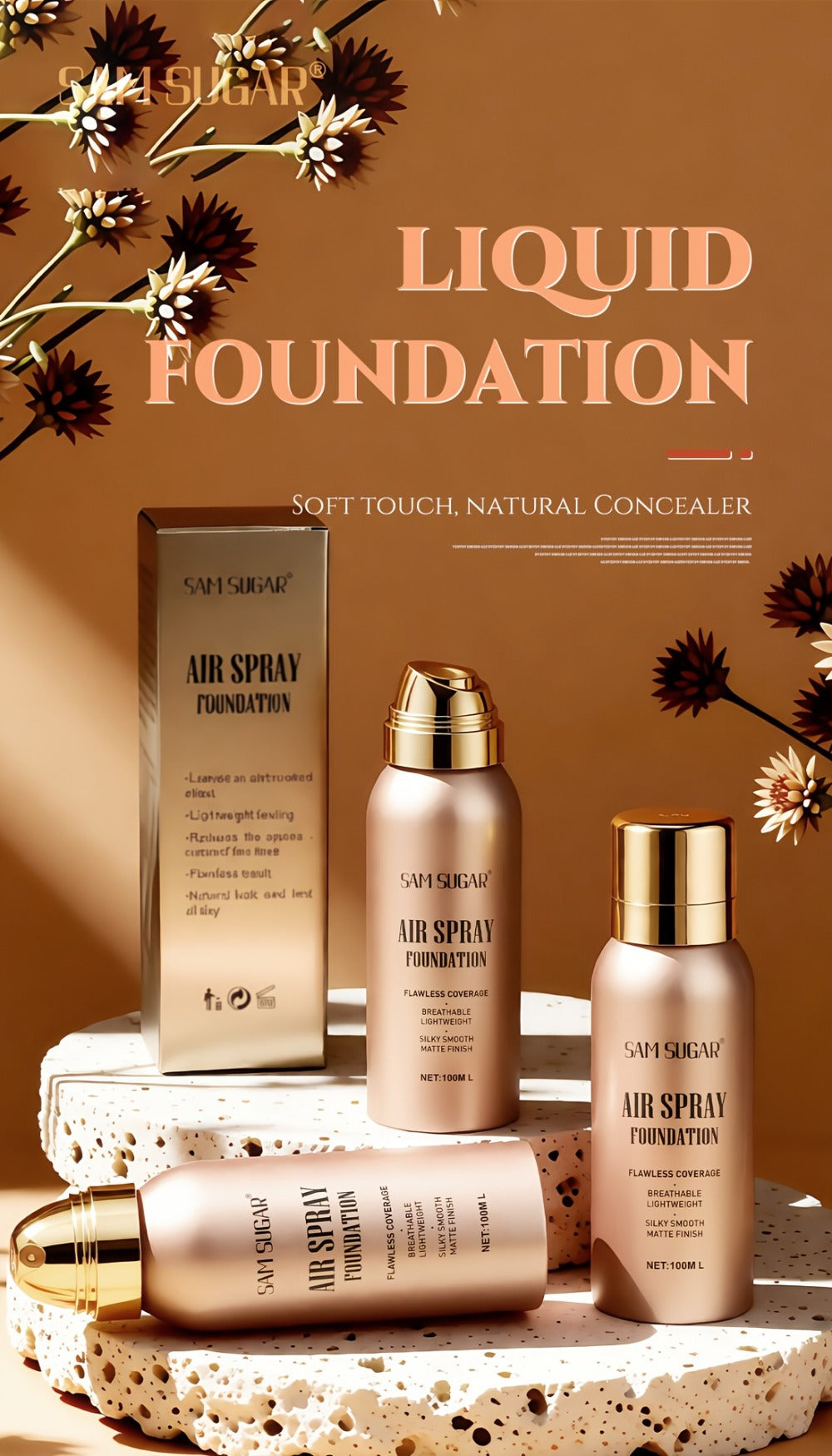 Air-Spray Liquid Foundation in Gold-Tone Bottle with Four Numbered Shade Options from 01 to 04 — image 9