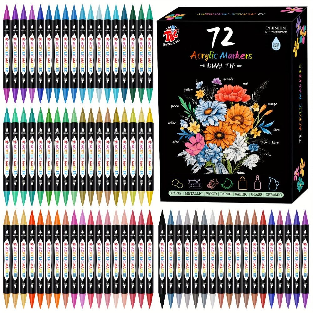 Acrylic Paint Markers Dual Tip Set 48 72 108 Colors, Odorless Paint Pens for Canvas Rock Wood Glass Ceramic Fabric — image 2