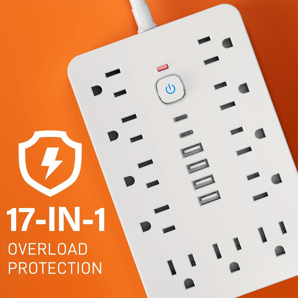 Surge Protector Power Strip 17-in-1 with 11 AC Outlets, 4 USB-A, 2 USB-C, Wall-Mount Slots and 5 or 10 ft Cord — image 4