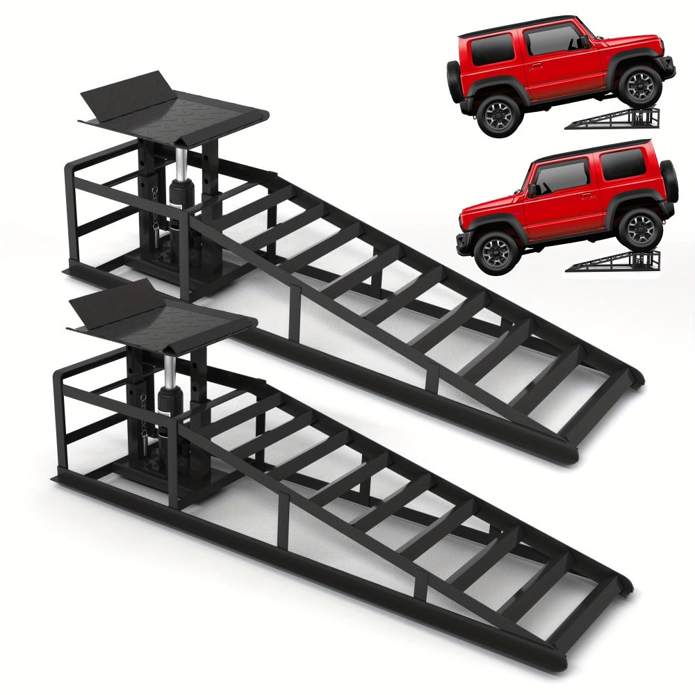 Hydraulic Car Ramps 2-Pack 11050 LBS 5T – Heavy Duty Iron Vehicle Lift Ramp 9"-14.2" for Oil Changes, Jack Support & Auto Mai