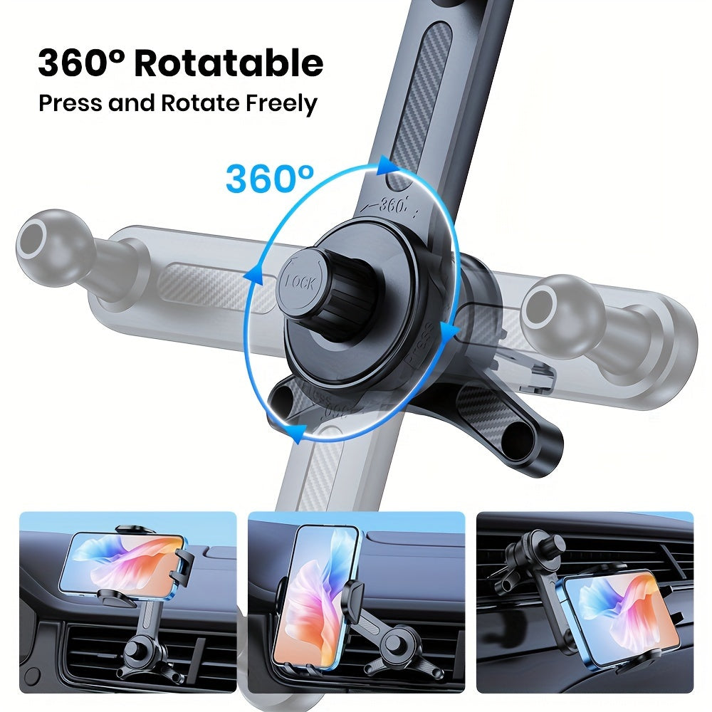 Three-Point Air-Vent Phone Mount with Extendable Hook, Adjustable Arm and Black Finish for In-Car Viewing — image 5