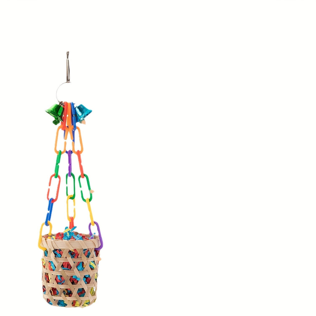 Six-Piece Hanging Bird Toy Set with Wood, Paper, Plastic Rings, Bell, Rope and Metal Hooks for Small Parrots — image 6