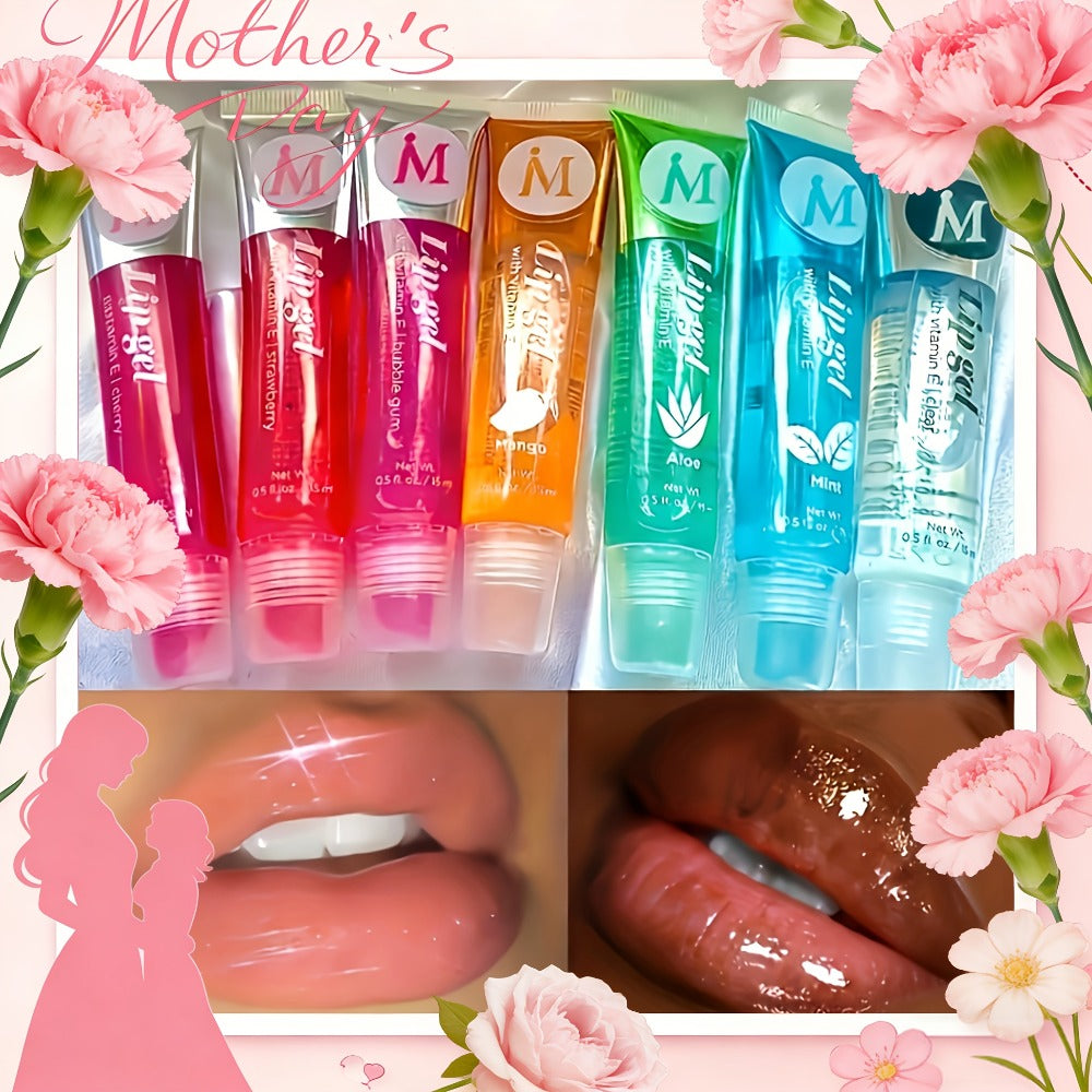 Lip Oil Set 12 Piece Clear Lip Gloss Plant Squalene Plumping with VE Rosehip Argan Mint Aloe, for Makeup, Travel and Everyday