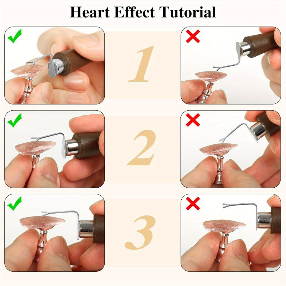 4-in-1 Y-Shaped Cat Eye Nail Magnet Stick Double Head – Heart & Multi-Pattern Magnetic Tool for Cat Eye Gel Polish Nail Art —