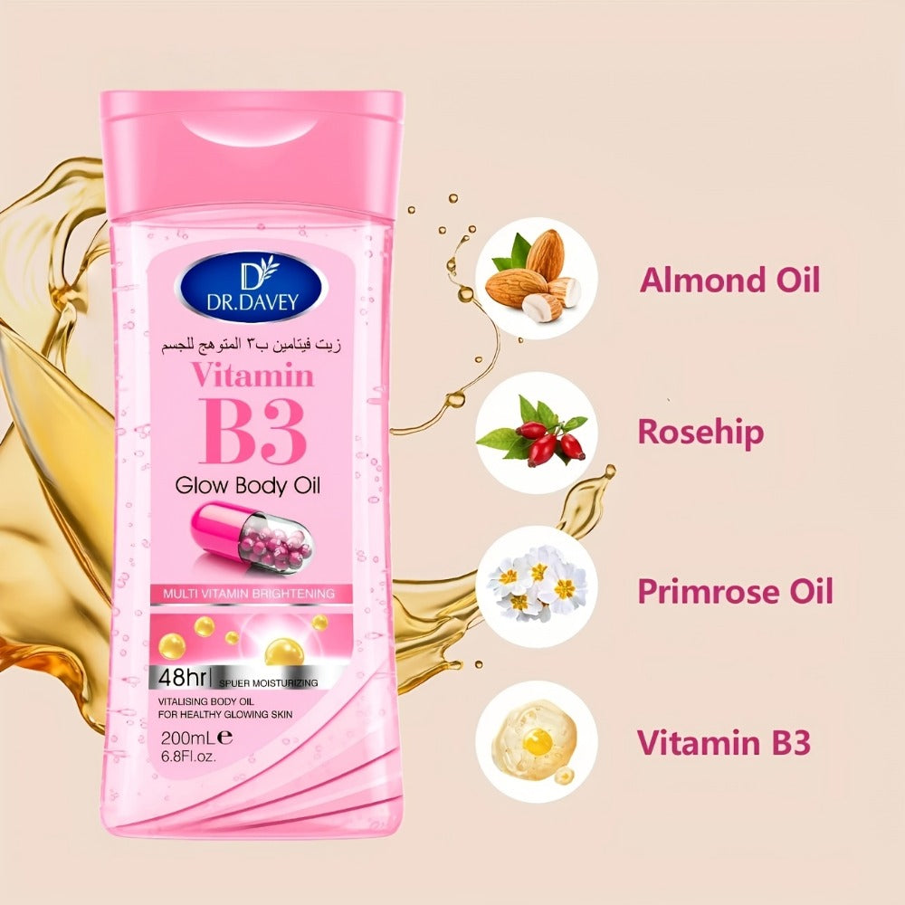 Vitamin B3 Body Oil, Two-Piece Set of 200ml Flip-Top Bottles with Coordinated Pink Niacinamide Labels — image 10