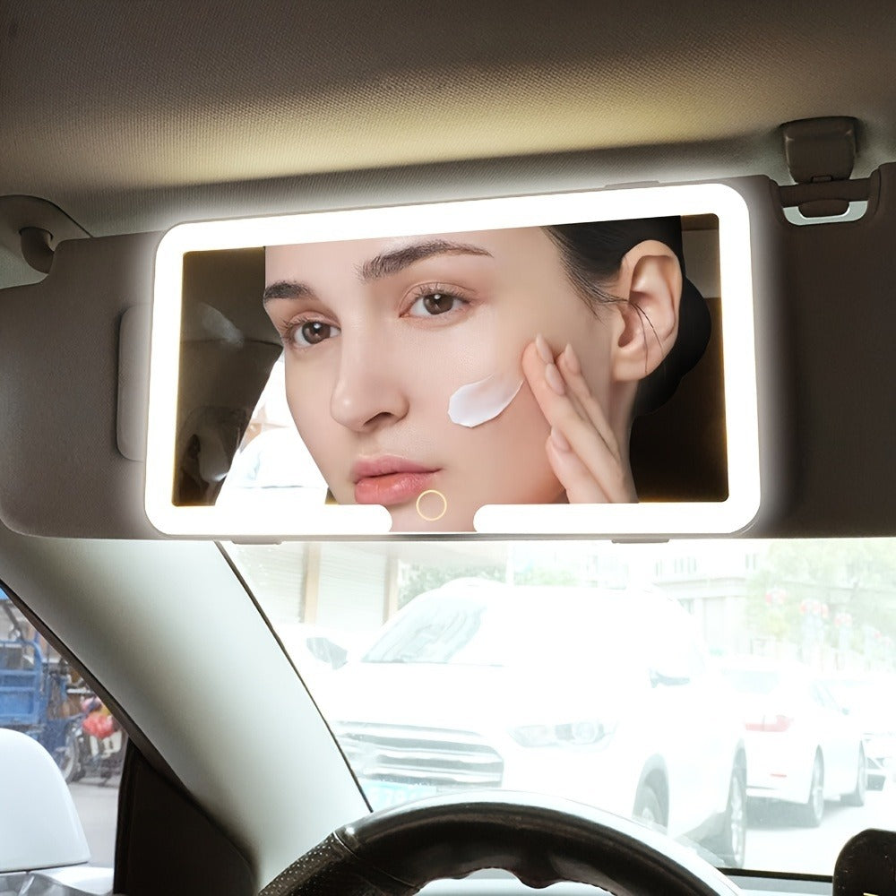 Car Visor Makeup Mirror LED Lighted USB Powered – Sun Visor Vanity Mirror with 3 Light Modes, Universal Fit for Cars Trucks S