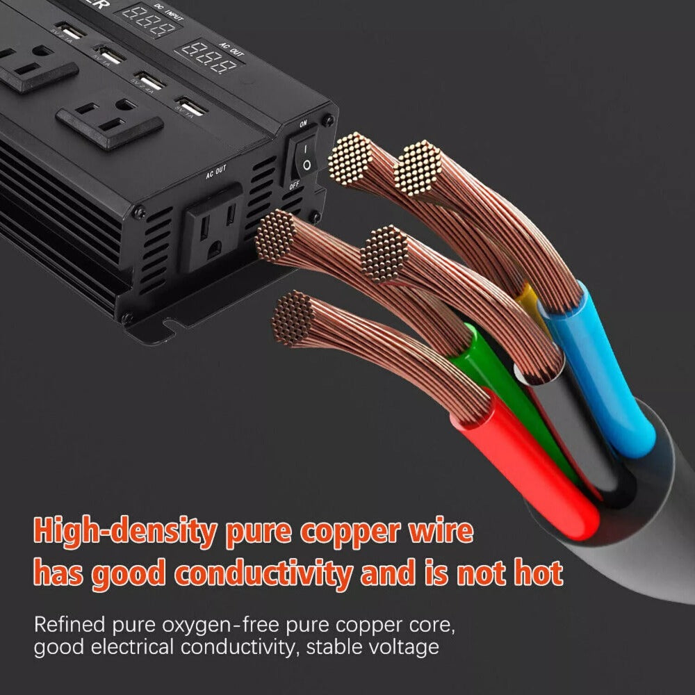 Portable 12V DC to 110V AC Power Inverter with LCD Display, Cooling Fan and 6600W Checkout Label — image 2