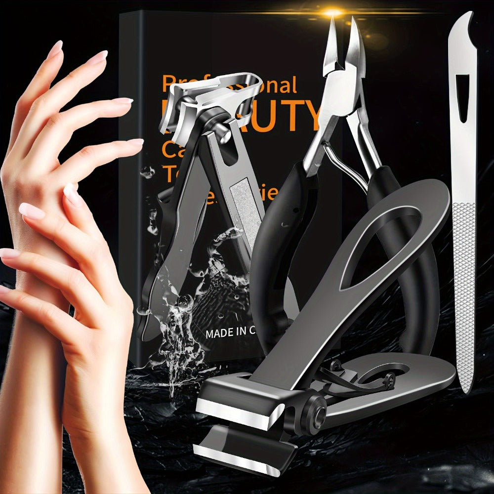 Heavy Duty Toenail Clippers Set 3 Piece for Thick Nails – Wide Jaw Stainless Steel Straight & Angled Nail Clipper with Nail F