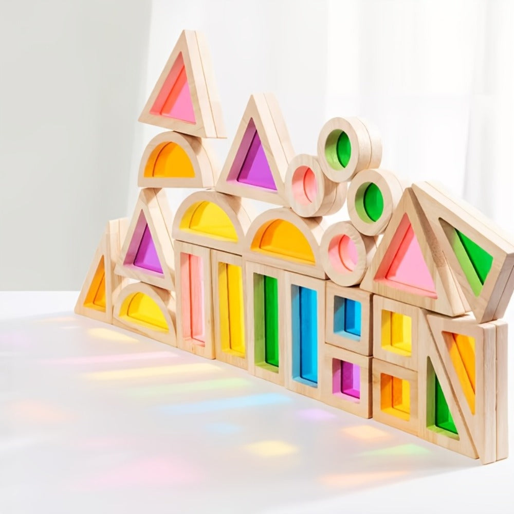 Building Block Set Translucent Acrylic Geometric Shapes with Colorful Triangle, Circle, Arch and Window Pieces — image 5