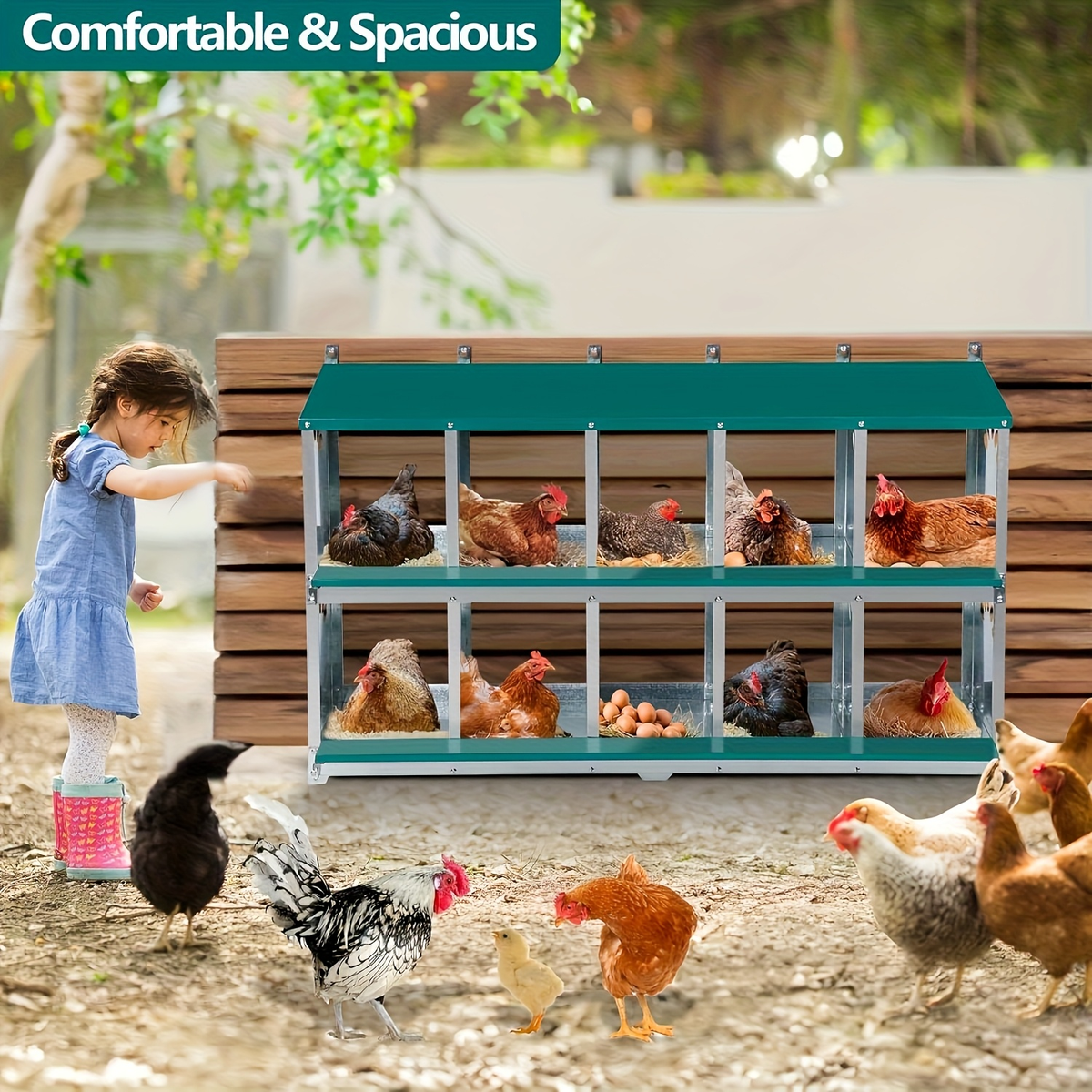 Metal Chicken Nesting Box Galvanized Steel 3-10 Compartment Roll-Away — image 11