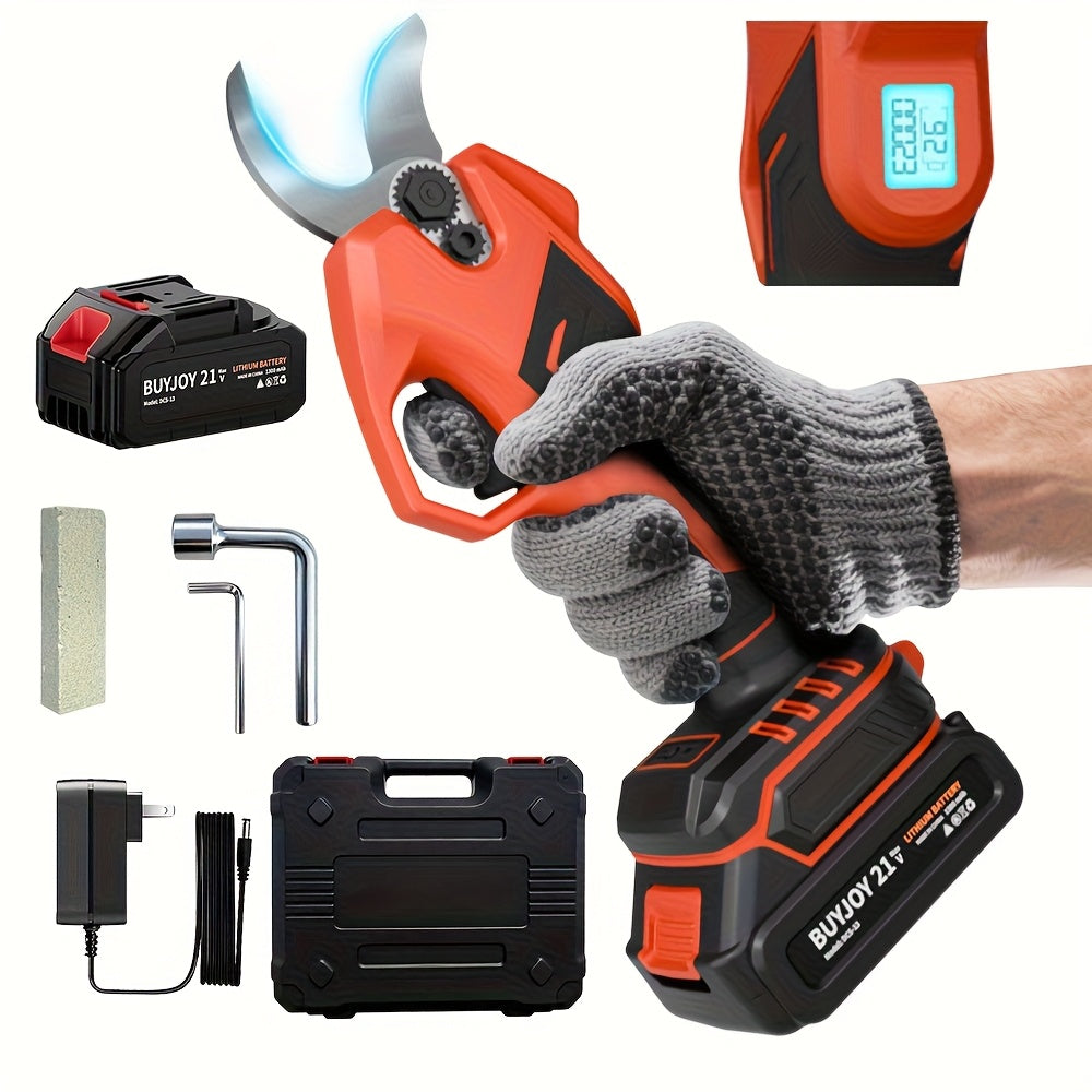 Electric Pruning Shears Cordless with LCD Display, Portable Battery-Powered Tree Pruner with Adjustable Cutting Diameter for 