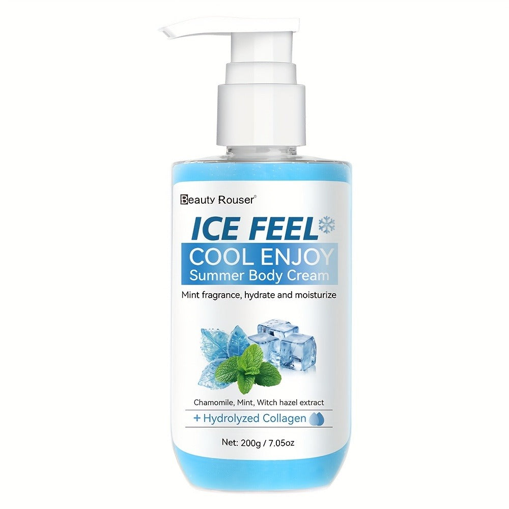 Body Cream Beauty Rouser ICE FEEL 200g Pump with Mint Chamomile Witch Hazel and Collagen Package Callouts — image 11
