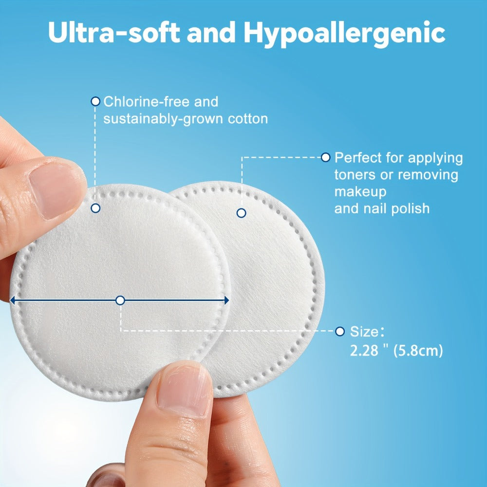 Makeup Remover Pads 600 Count Soft Hypoallergenic Lint-Free Cotton Rounds 360 Locking Edge Unscented Absorbent Disposable Fac