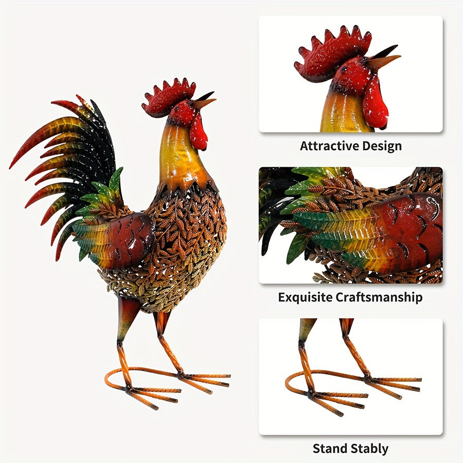 Metal Rooster Garden Stake Colorful Farmhouse Chicken Sculpture Outdoor Lawn Yard Decor Art Ornament Housewarming Gift 19 Inc