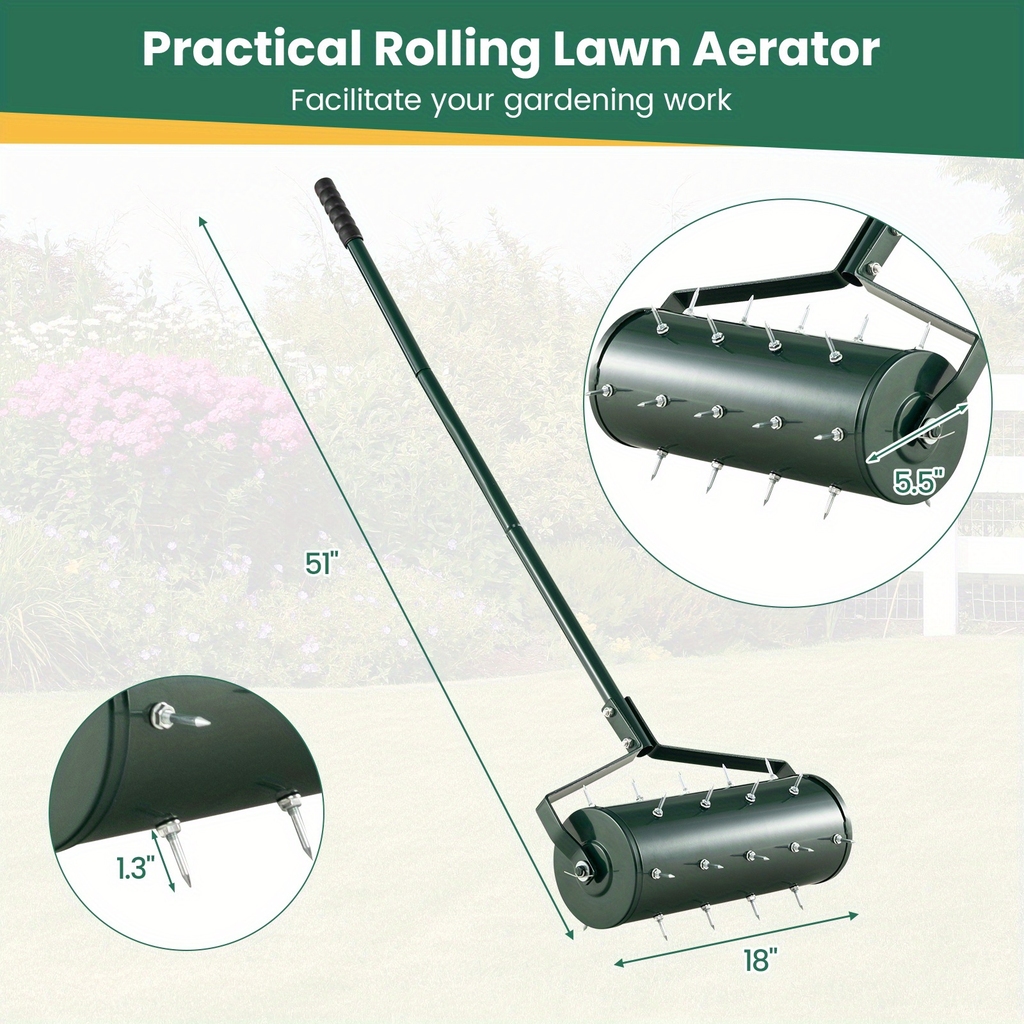 Rotary Lawn Aerator 18" Spike Drum with 27 Galvanized Steel Spikes, Fillable with Sand or Stone — image 3