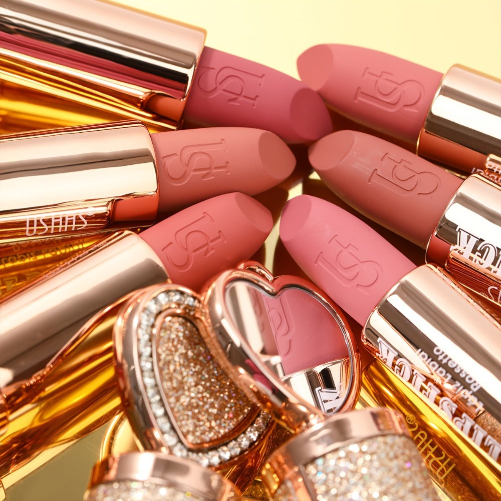 Matte Lipstick Heart-Shaped Design 24H Long-Lasting Velvet Finish – Transfer-Resistant Highly Pigmented Buildable Lip Color —
