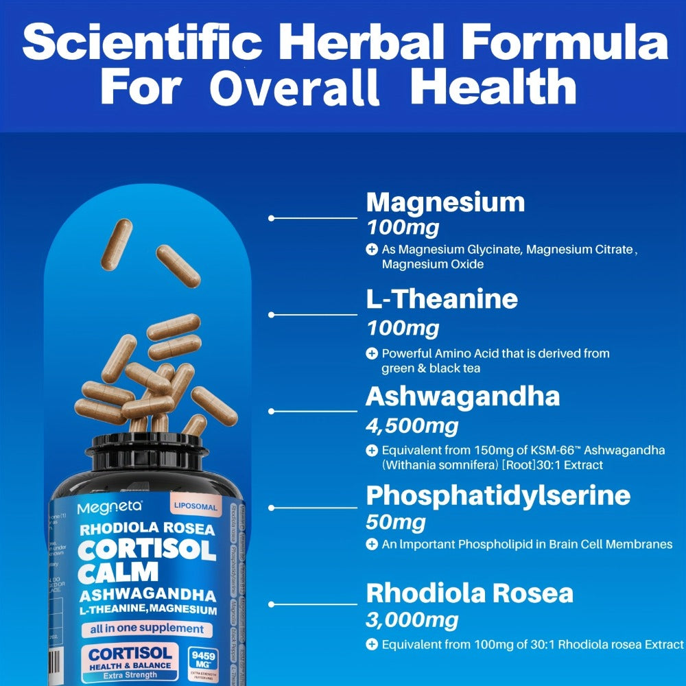Ashwagandha Stress Supplement Capsules with Rhodiola Rosea L-Theanine & Magnesium for Bath Time, Home Spa and Personal Care —