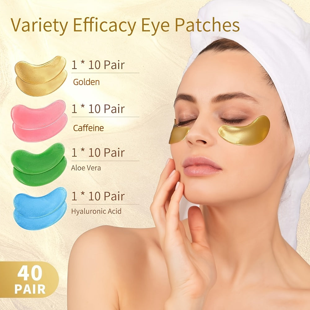 Collagen Eye Mask Patches 40 Pairs – Caffeine & Aloe Vera Under Eye Patches 4 Types Eye SPA Multi-Color Depuff Dark Circle Mo