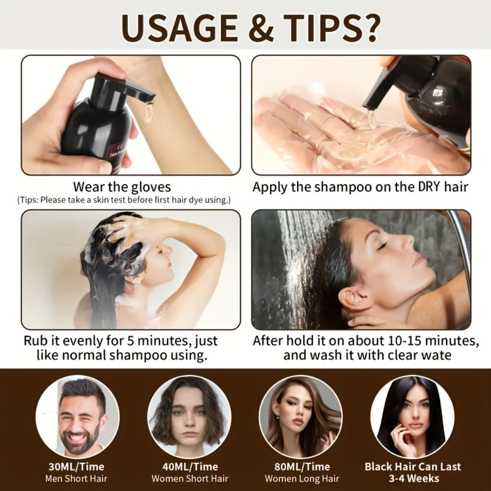 Hair Dye Shampoo, RILSIC 500ml Black 3-in-1 Single Bottle with Pump Dispenser for At-Home Color Application — image 10