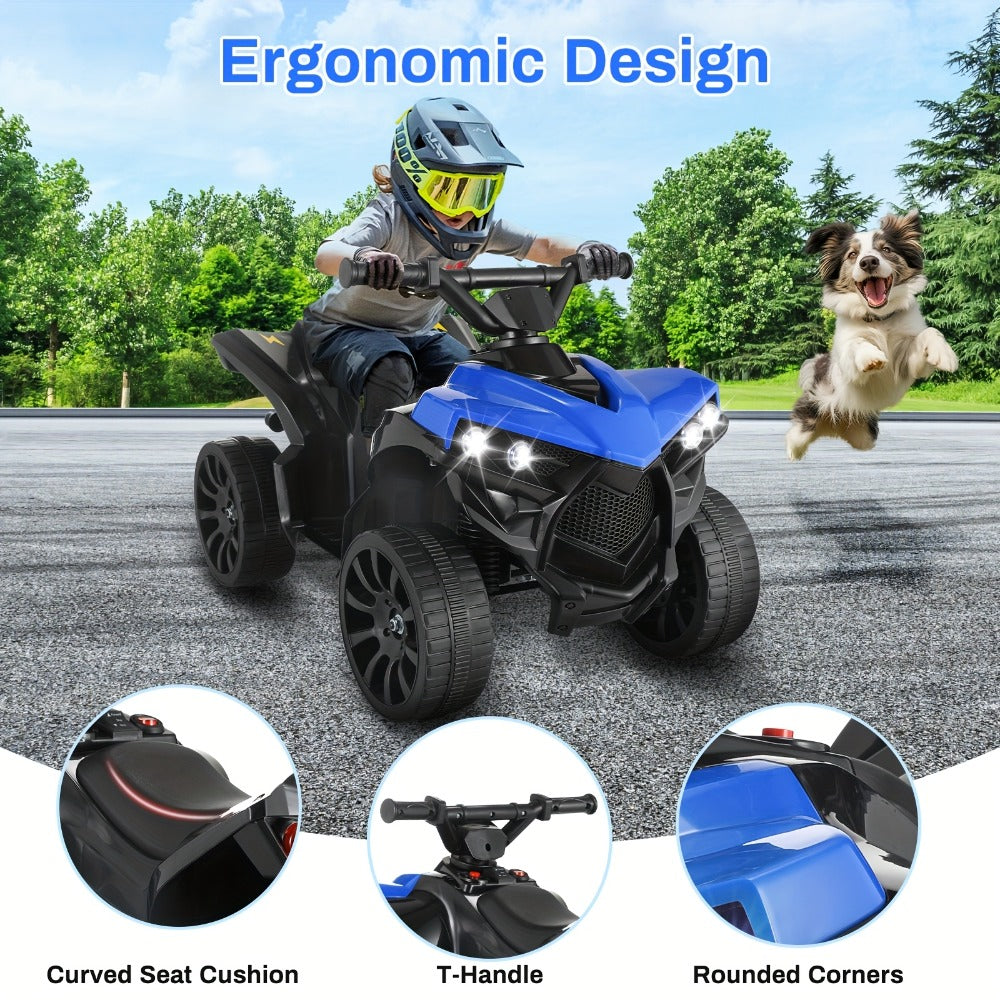 Kids Electric Ride-On ATV 4-Wheeler Quad with LED Headlights Foot Pedal Accelerator Anti-Slip Tires 55 lbs Capacity Outdoor B