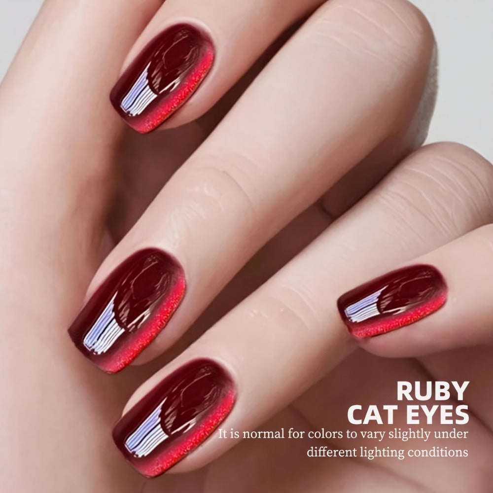 Gel Nail Polish 5-Piece Magnetic Cat-Eye Set with Ruby, Raspberry, Blackberry, White-Moonlight and Clear Shades for UV/LED Cu