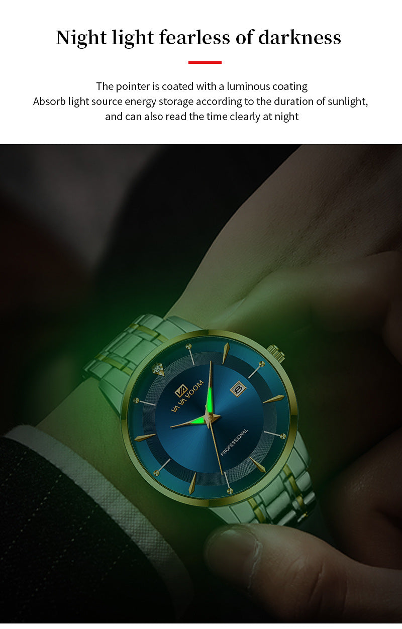 Men's Business Waterproof Stainless Steel Calendar Watch