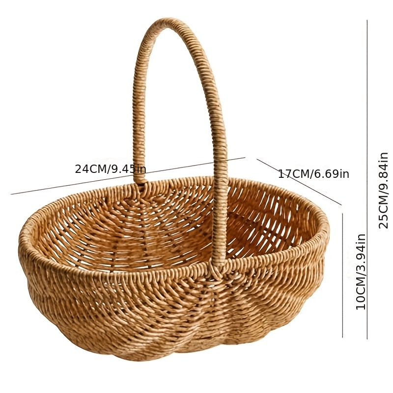 Handwoven Rattan Storage Basket with Carry Handle in Light Brown Medium Drain-Basket Format — image 8