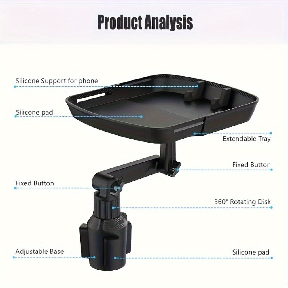 3-in-1 Car Cup Holder Tray with Phone Holder – Dual Expandable Base, ABS Adjustable 360° Rotating Bracket — image 3