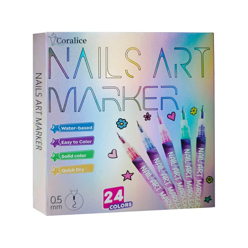 Nail Art Pens 24-Color Water-Based Marker Set with 0.5mm Fine Tips in a Boxed Multicolor Tray — image 1