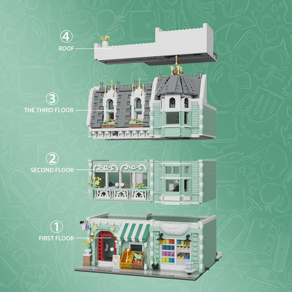 Modular City Building Blocks Set – European Architecture Grocery Store & Market Street, 3-Level Mini Brick Model Kit for Adul