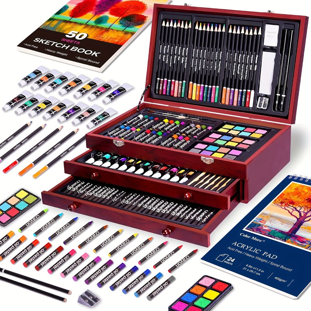 175-Piece Deluxe Art Set in Wooden Case with the Listed Color, Size or Set Options for Everyday Use — image 5