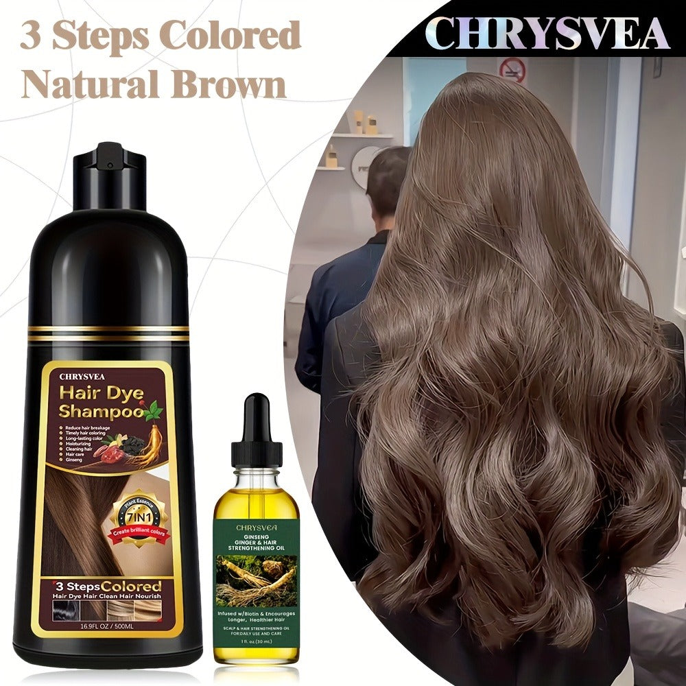 Hair Dye Shampoo, CHRYSVEA 500ml Bottle with 30ml Hair Oil and Nine Shade Options Set for At-Home Color Selection — image 10
