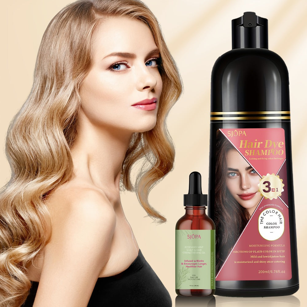 Hair Color Shampoo, SJOPA 3-in-1 Bottle-and-Dropper Set with 10 Rose, Brown, Purple and Black Color Options — image 4