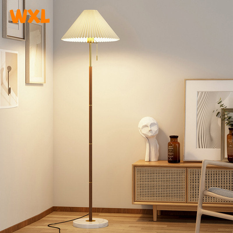 Retro Light Luxury Wood Grain Simple Pleated Floor Lamp Bedroom Bedside Sofa Study Floor Lamp