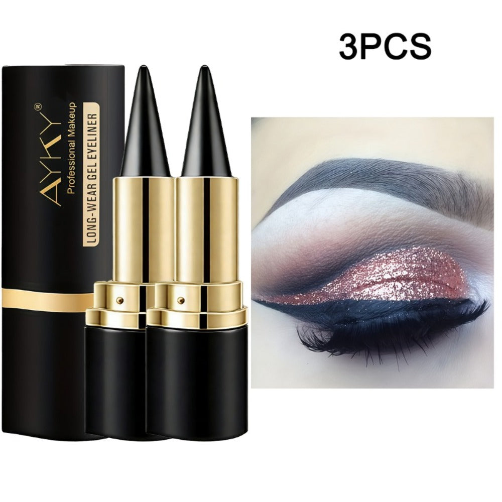 Compact Matte-Look Black Cone-Tip Eyeliner Set with Three Twist-Up Sticks in Black and Gold Cases — image 2