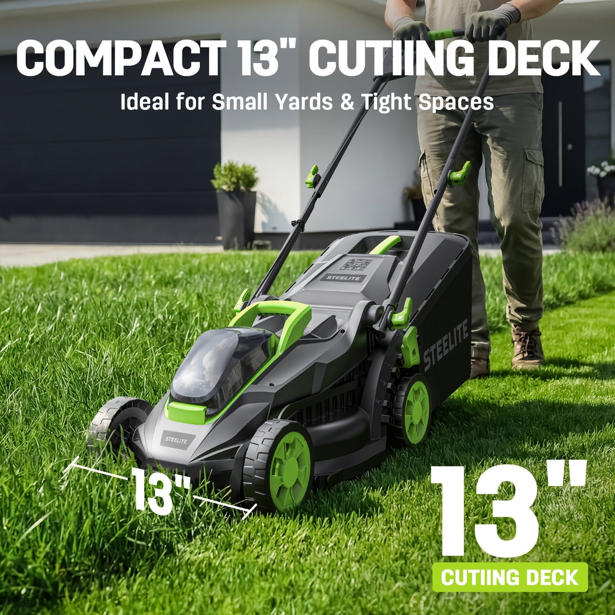 Cordless Lawn Mower Brushless Motor 13-Inch 21V Electric Lawn Mower Battery Powered with 4.0Ah Battery for Garden, Patio and 