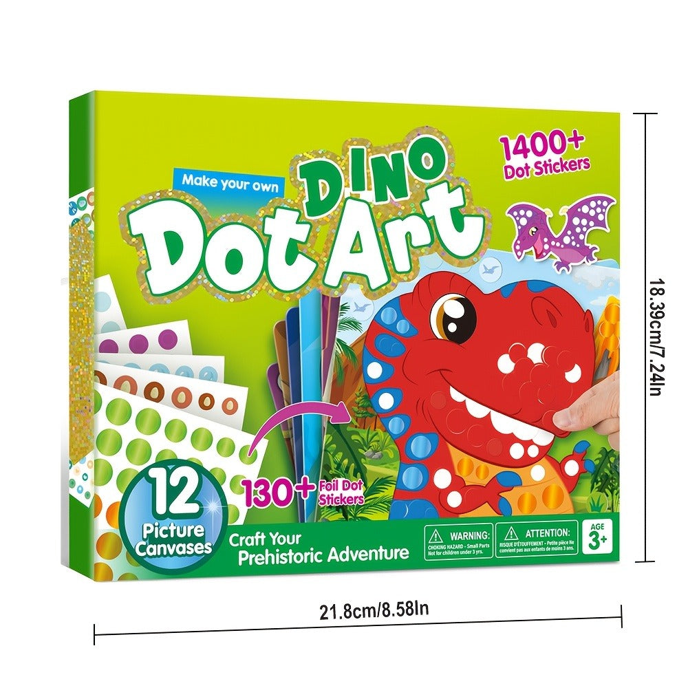 Dinosaur Dot Sticker Art Kit with 12 Picture Canvases and More Than 1, 400 Colored Dot Stickers — image 2