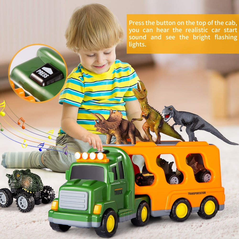 Dinosaur Truck Toy, Push-Action 7-in-1 for Kids Ages 3-5 3 Dino Figures the Listed Color, Size or Set for Everyday Use — imag