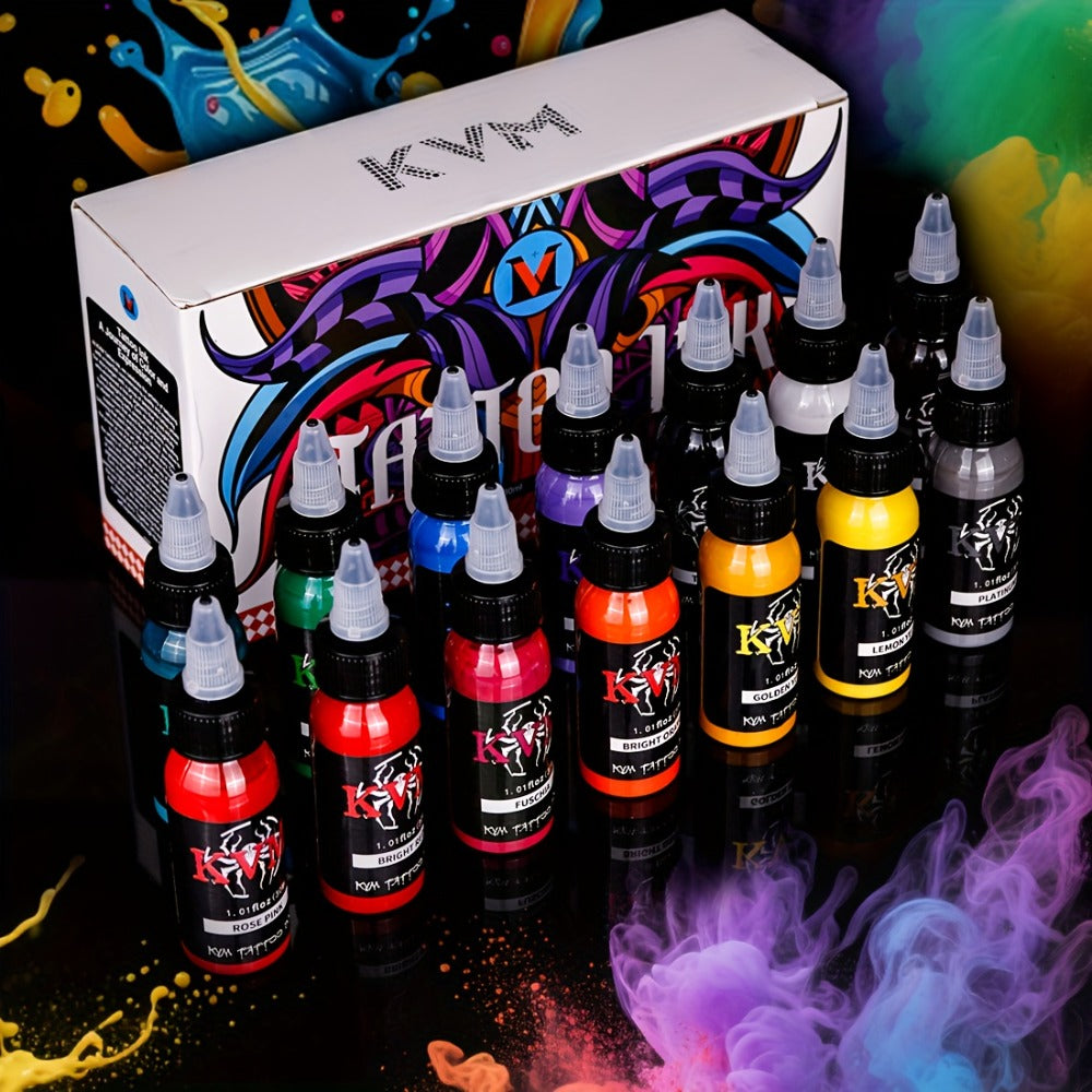 Tattoo Ink 7- or 14-Color Set with 1oz 30ml Bottles and Three Palette Configurations with Item-Specific Color, Capacity and B